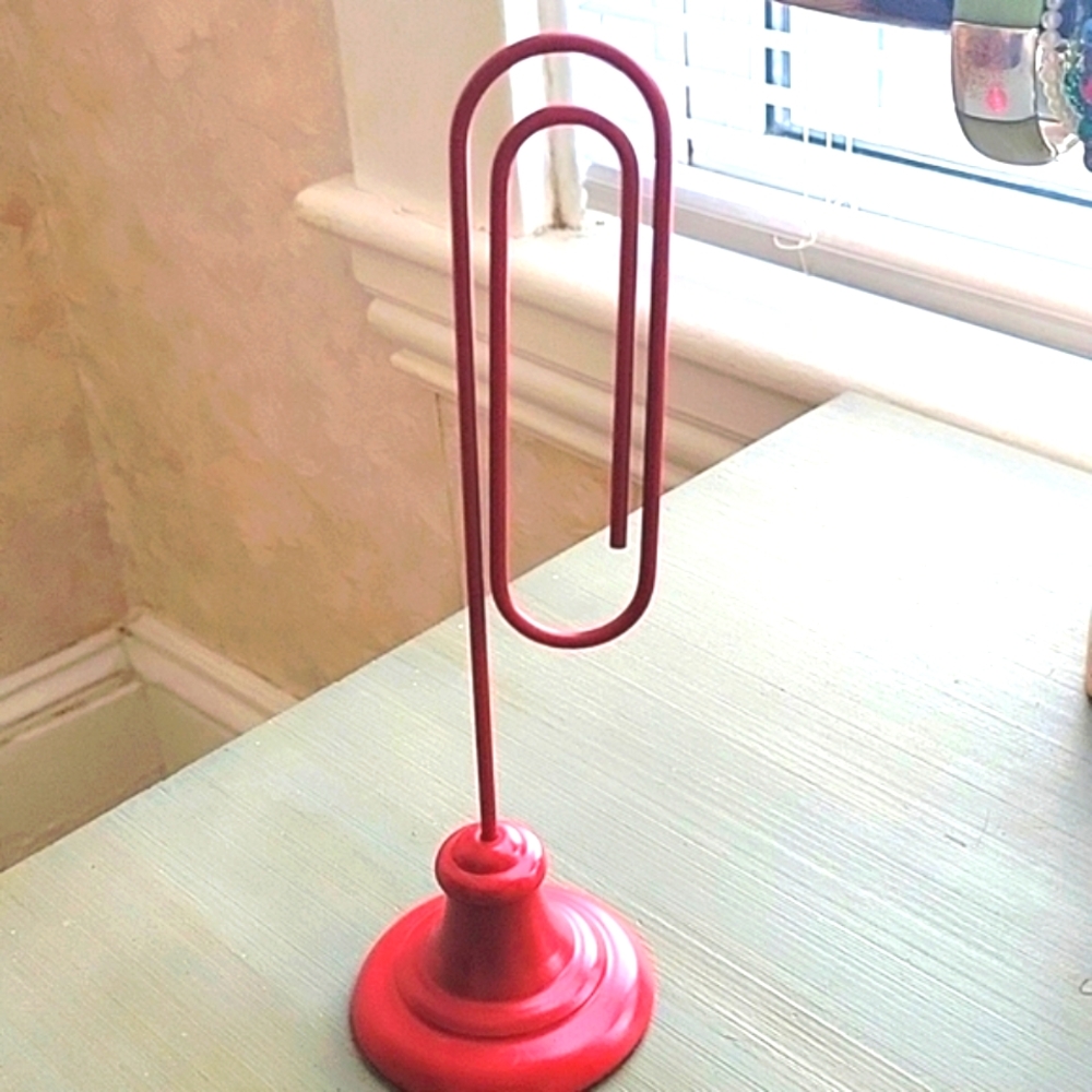 Pottery Barn Vintage Metal Red Enamel Oversized Paperclip Letter Note Holder